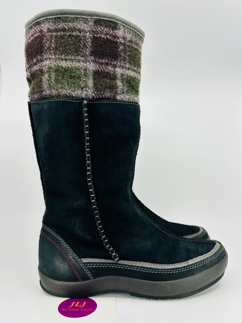 ECCO Women's Black Suede Wool Lined Cuffable Winter Boots Size 37 EU/ 6-6.5 US